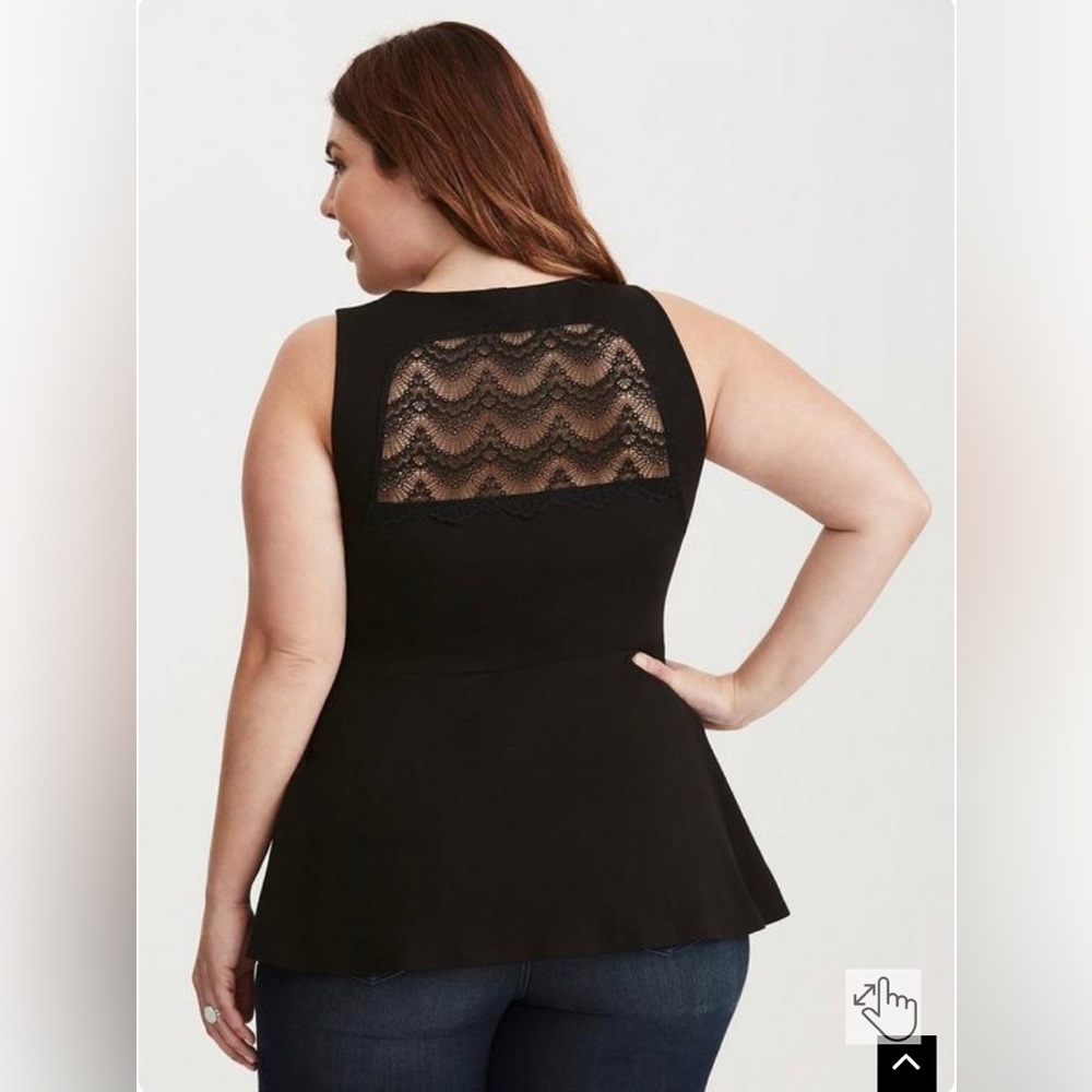 Black Peplum Zip Lace Inset Top - Picture 2 of 3